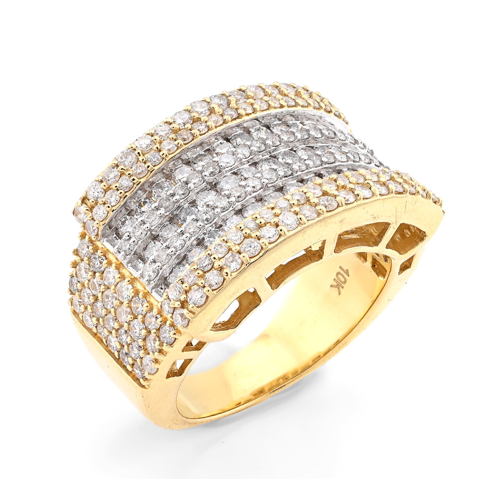 10K Yellow Gold Rectangular Two Row Natural Diamond 3.05CT Men Pinky Ring - Elite Jewelers - Rings