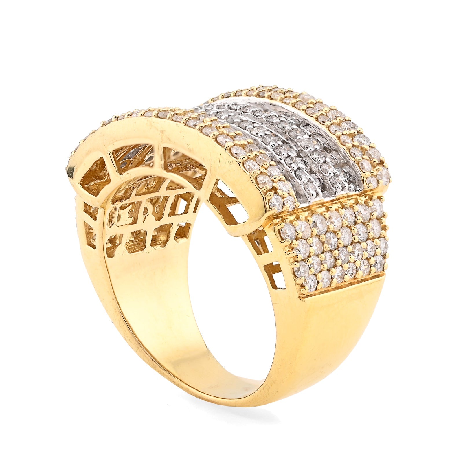 10K Yellow Gold Rectangular Two Row Natural Diamond 3.05CT Men Pinky Ring - Elite Jewelers - Rings