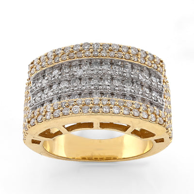 10K Yellow Gold Rectangular Two Row Natural Diamond 3.05CT Men Pinky Ring - Elite Jewelers - Rings