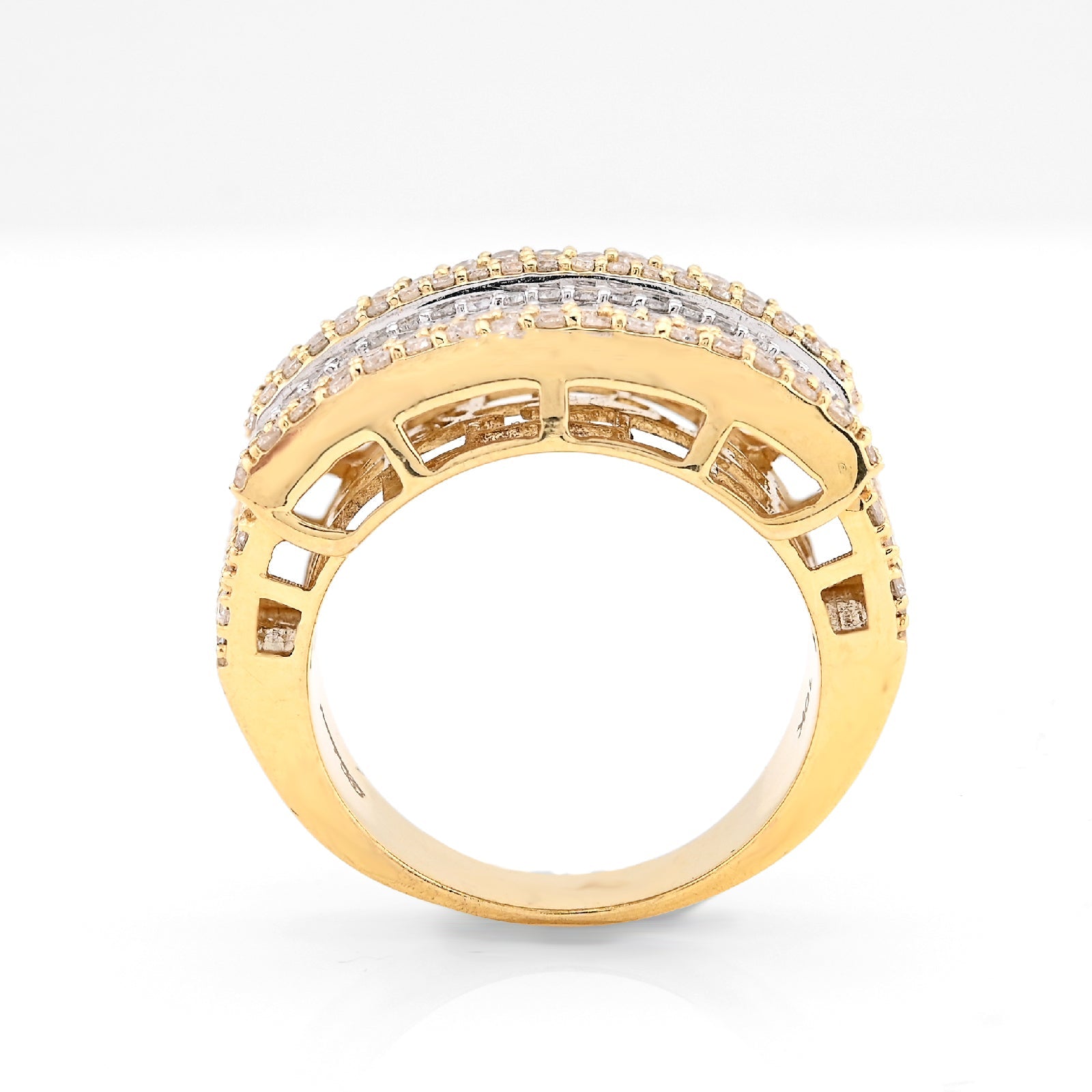 10K Yellow Gold Rectangular Two Row Natural Diamond 3.05CT Men Pinky Ring - Elite Jewelers - Rings