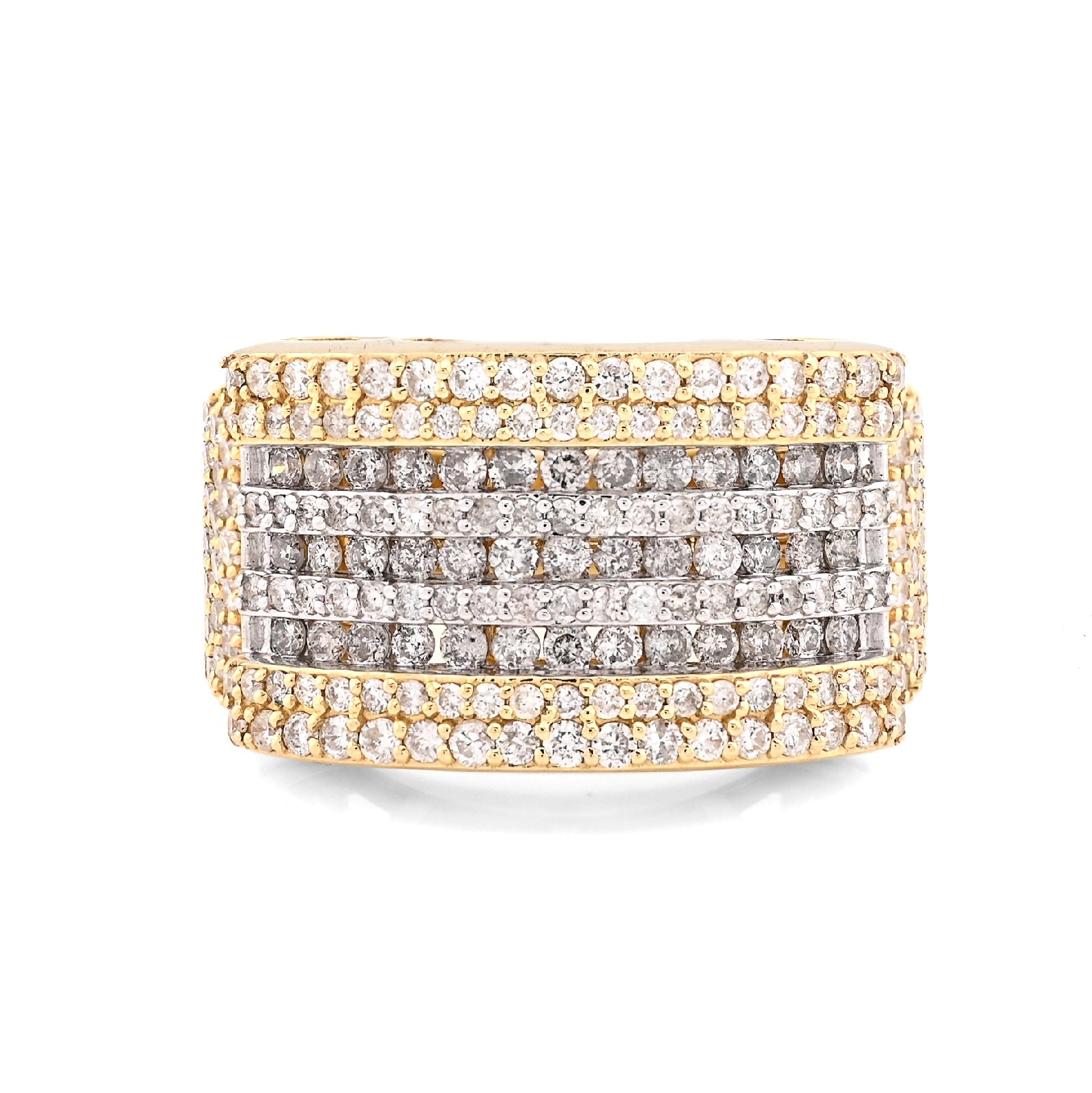 10K Yellow Gold Rectangular Two Row Natural Diamond 3.05CT Men Pinky Ring - Elite Jewelers - Rings