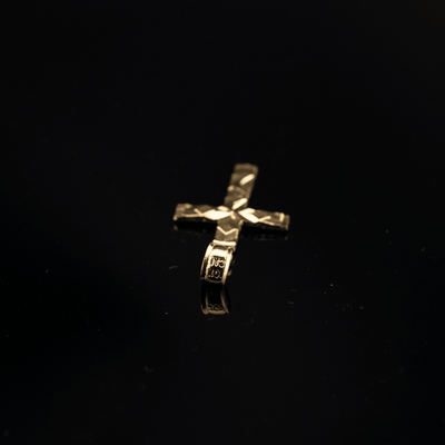 10k Yellow Gold Religious Nugget Cross Charm Pendant Yellow Gold Box Chain Set - Elite Jewelers - Charms & Pendants