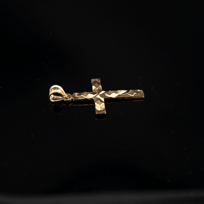 10k Yellow Gold Religious Nugget Cross Charm Pendant Yellow Gold Box Chain Set - Elite Jewelers - Charms & Pendants