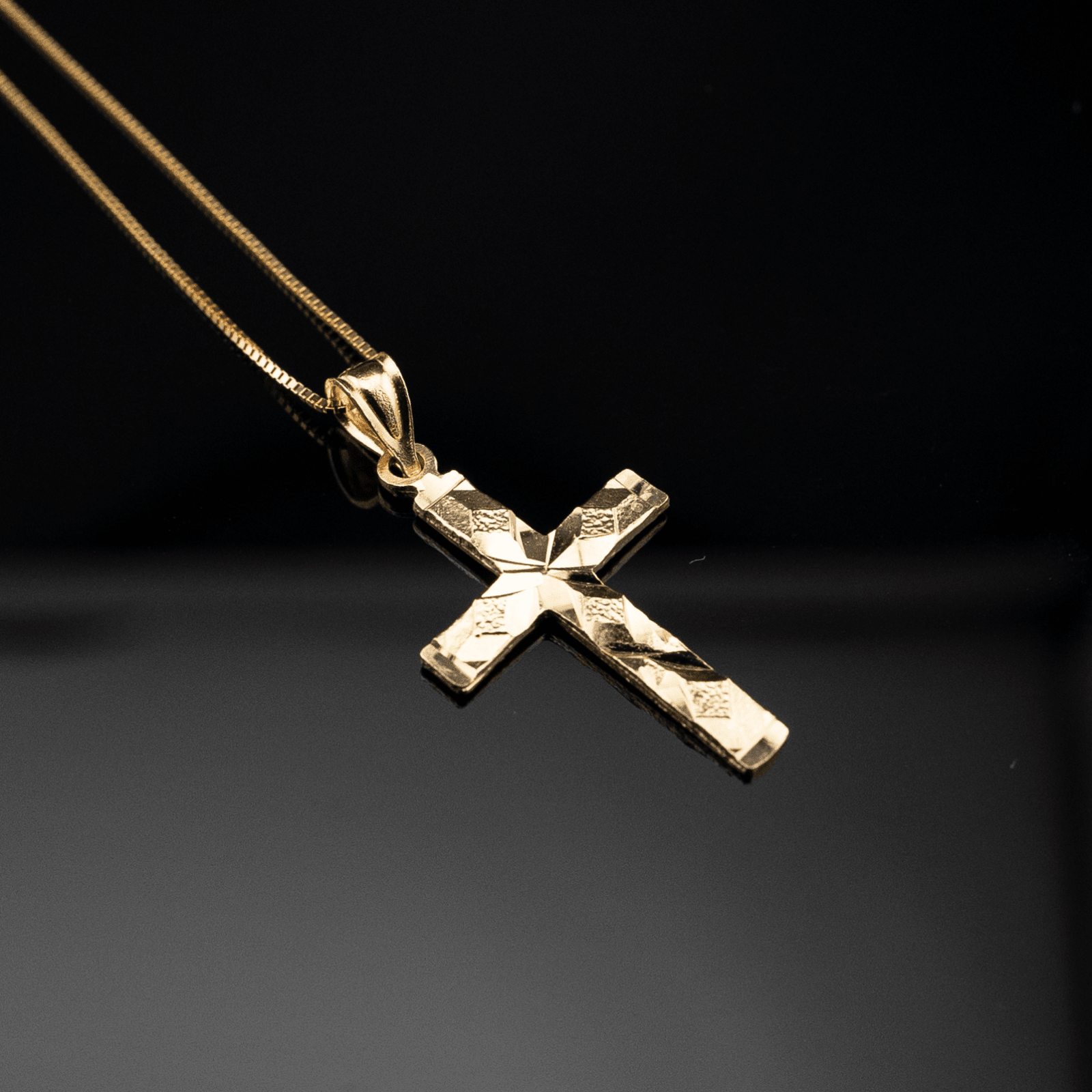 10k Yellow Gold Religious Nugget Cross Charm Pendant Yellow Gold Box Chain Set - Elite Jewelers - Charms & Pendants