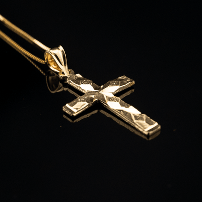10k Yellow Gold Religious Nugget Cross Charm Pendant Yellow Gold Box Chain Set - Elite Jewelers - Charms & Pendants