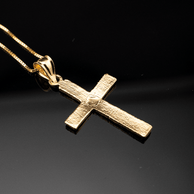 10k Yellow Gold Religious Nugget Cross Charm Pendant Yellow Gold Box Chain Set - Elite Jewelers - Charms & Pendants