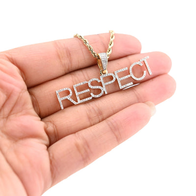 10K Yellow Gold "RESPECT" 0.38CT Natural Diamond Men Pendant Custom Charm - Elite Jewelers - Charms & Pendants