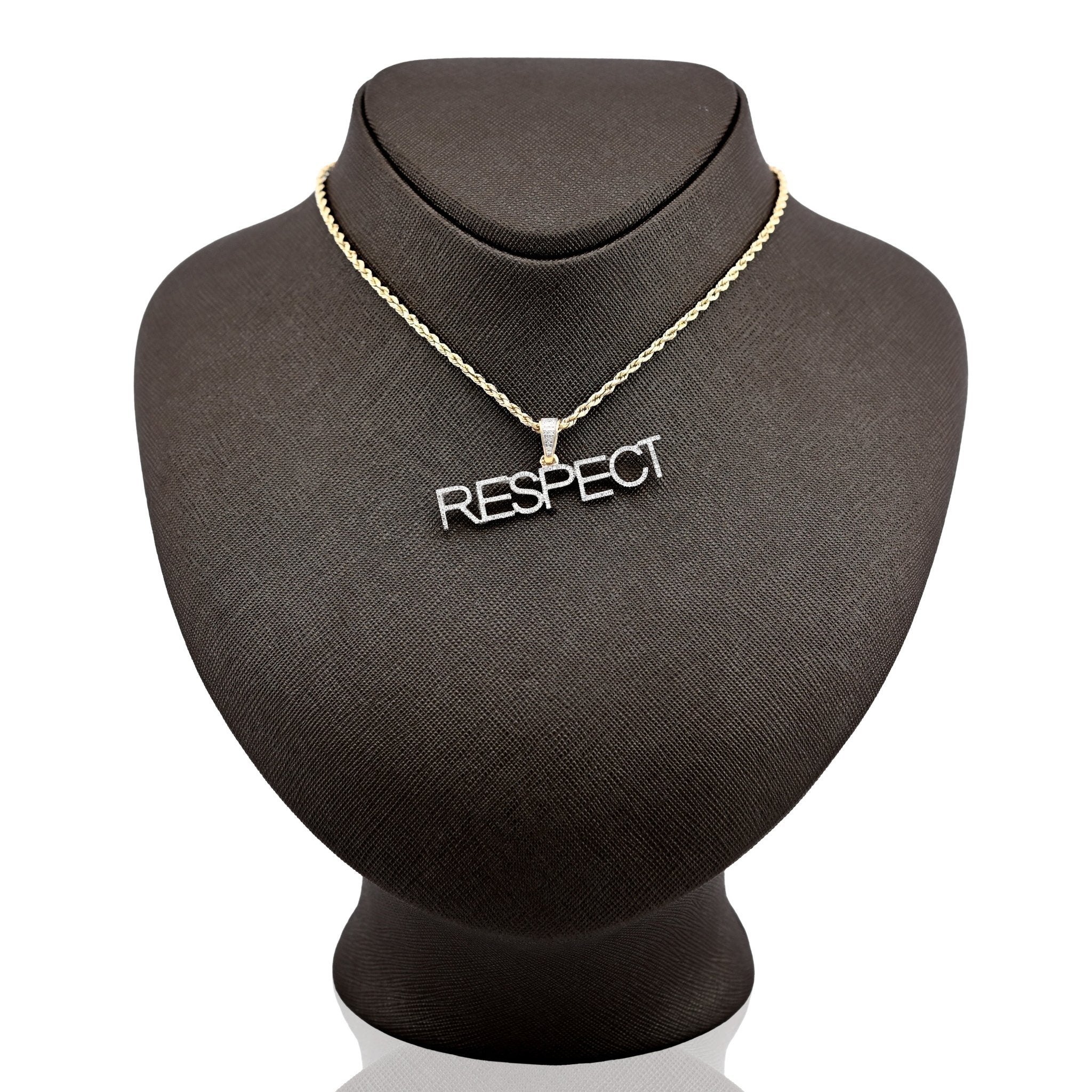 10K Yellow Gold "RESPECT" 0.38CT Natural Diamond Men Pendant Custom Charm - Elite Jewelers - Charms & Pendants