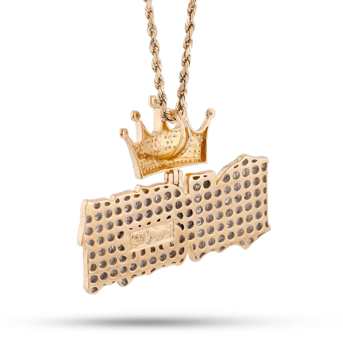 10K Yellow Gold RICH Crown Pendant 5CT Natural Diamond Men Women Charm - Elite Jewelers-Charms & Pendants