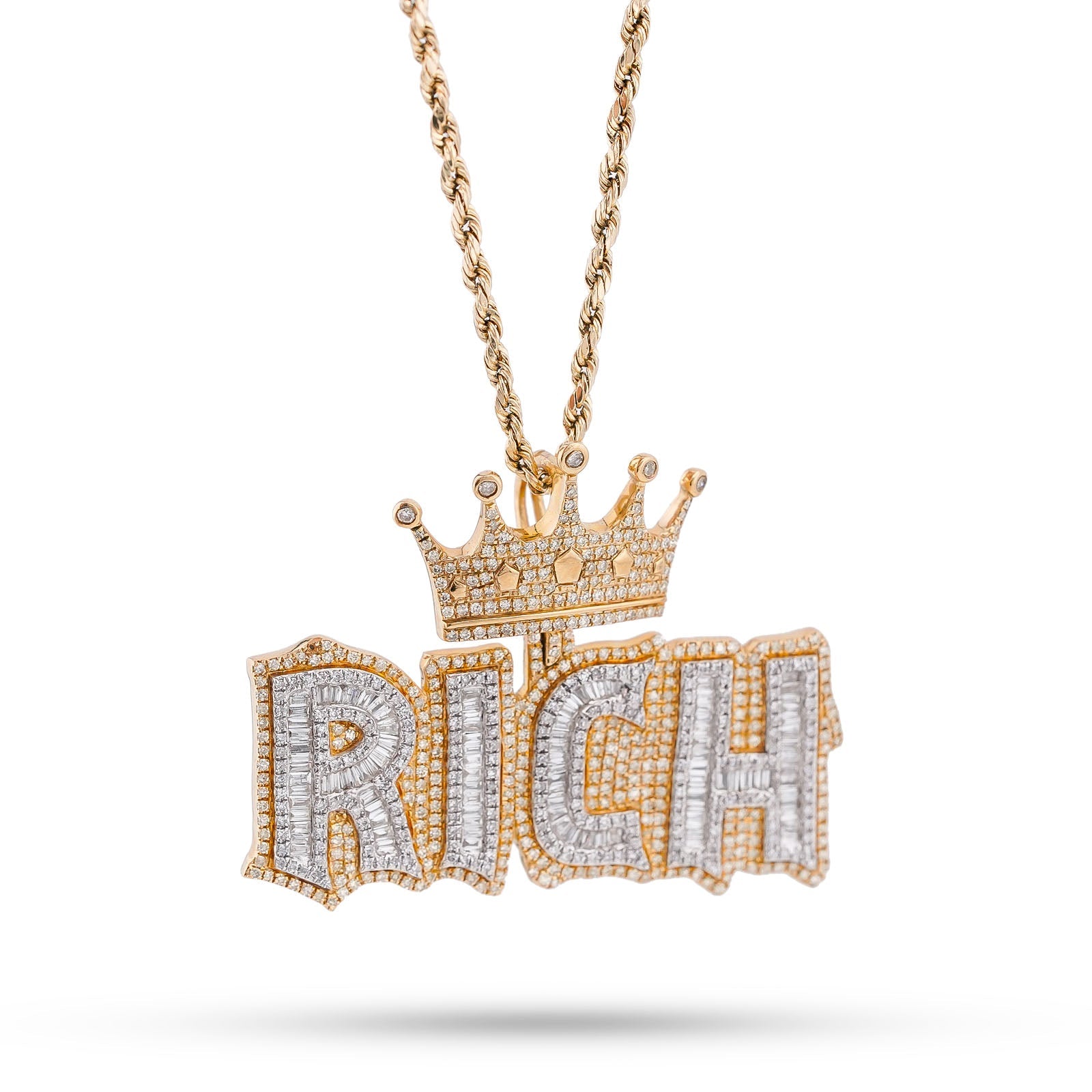 10K Yellow Gold RICH Crown Pendant 5CT Natural Diamond Men Women Charm - Elite Jewelers-Charms & Pendants