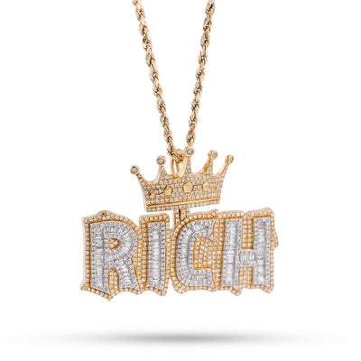 10K Yellow Gold RICH Crown Pendant 5CT Natural Diamond Men Women Charm - Elite Jewelers-Charms & Pendants