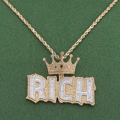 10K Yellow Gold RICH Crown Pendant 5CT Natural Diamond Men Women Charm - Elite Jewelers-Charms & Pendants