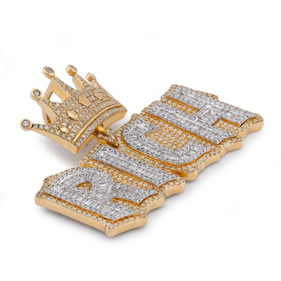 10K Yellow Gold RICH Crown Pendant 5CT Natural Diamond Men Women Charm - Elite Jewelers-Charms & Pendants