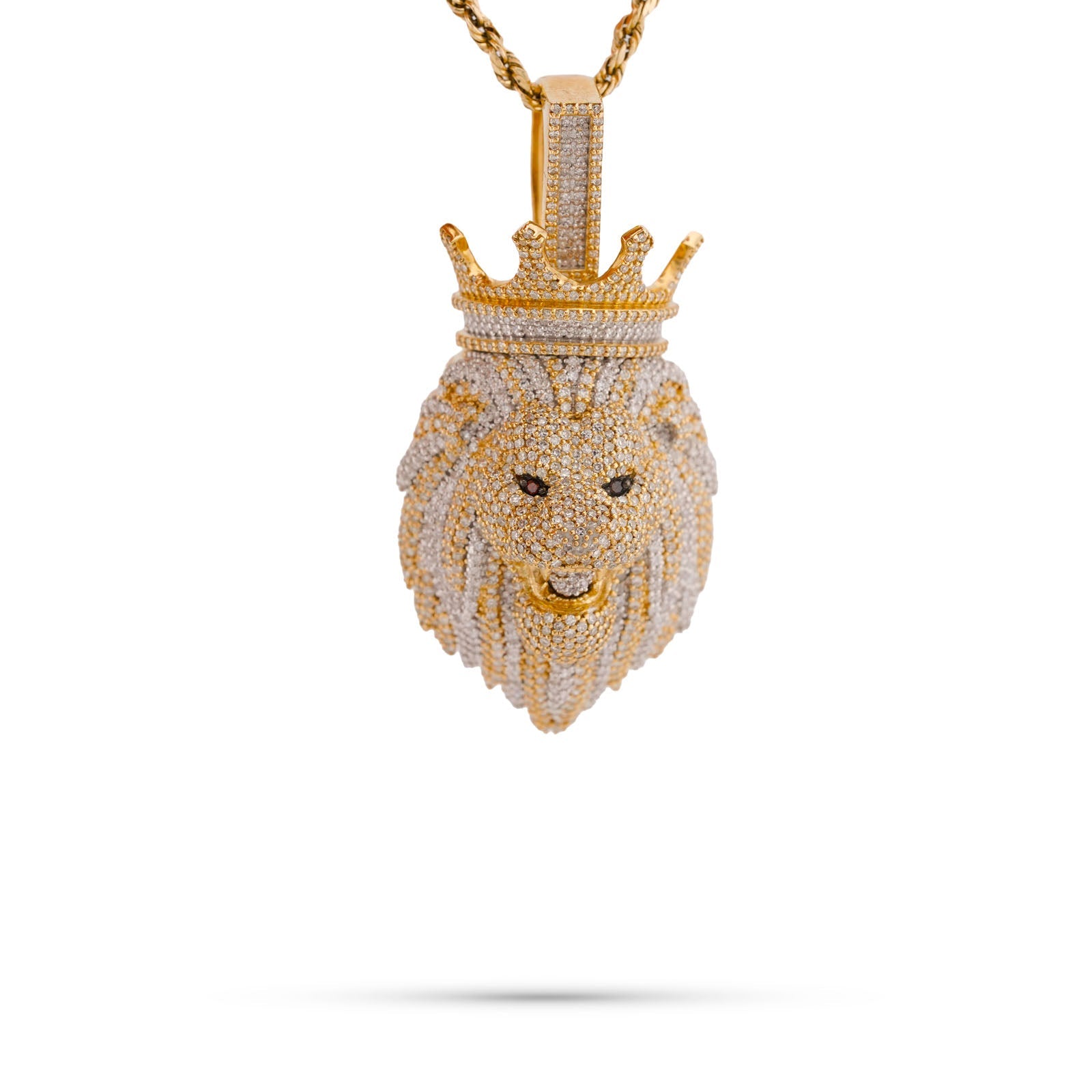 10K Yellow Gold Roaring Lion Crown 2.20CT Natural Diamond Animal Pendant Men Charm - Elite Jewelers-Charms & Pendants