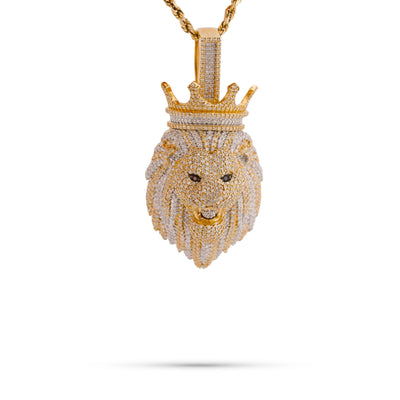 10K Yellow Gold Roaring Lion Crown 2.20CT Natural Diamond Animal Pendant Men Charm - Elite Jewelers-Charms & Pendants