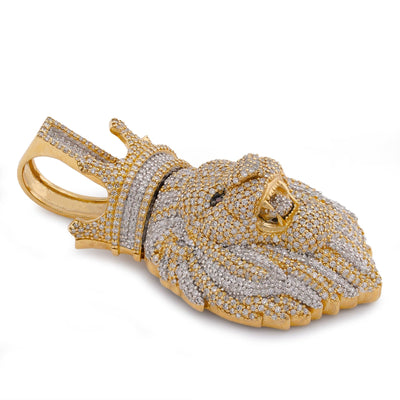 10K Yellow Gold Roaring Lion Crown 2.20CT Natural Diamond Animal Pendant Men Charm - Elite Jewelers-Charms & Pendants