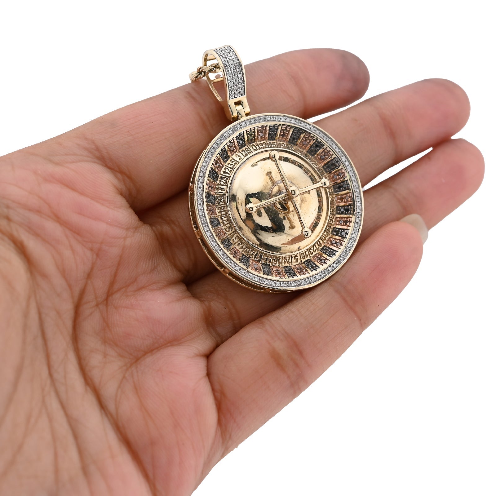 10K Yellow Gold Roulette Casino 0.55CT Natural Diamond Pendant Men Custom Charm - Elite Jewelers - Charms & Pendants