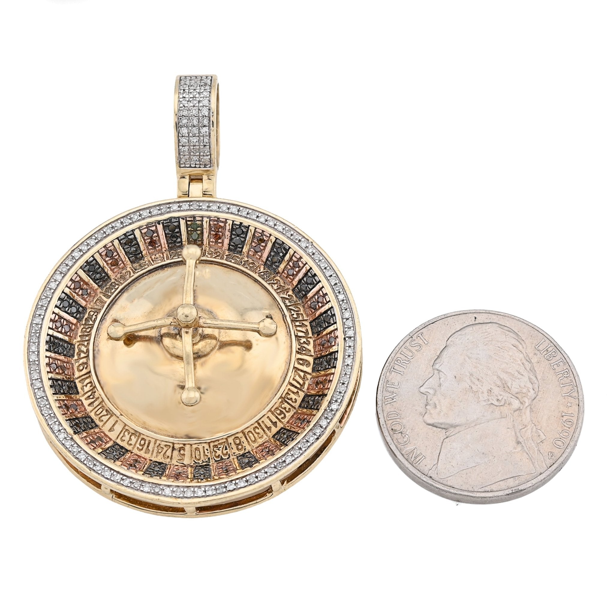 10K Yellow Gold Roulette Casino 0.55CT Natural Diamond Pendant Men Custom Charm - Elite Jewelers - Charms & Pendants
