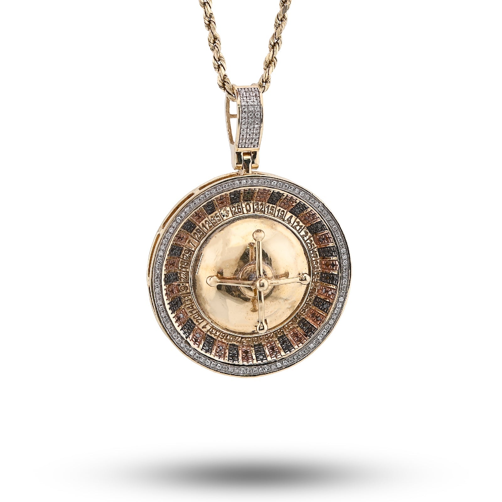 10K Yellow Gold Roulette Casino 0.55CT Natural Diamond Pendant Men Custom Charm - Elite Jewelers - Charms & Pendants