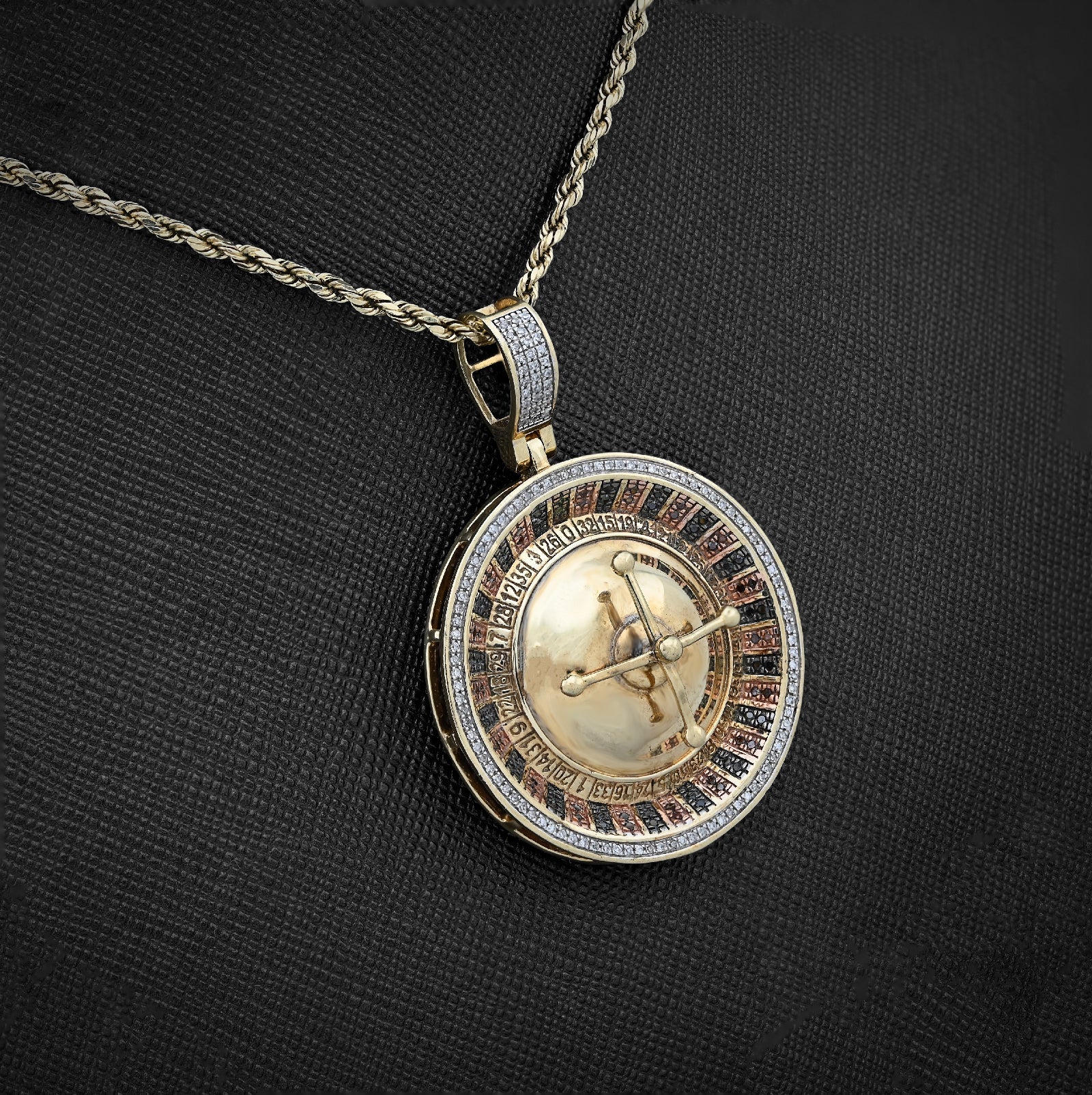 10K Yellow Gold Roulette Casino 0.55CT Natural Diamond Pendant Men Custom Charm - Elite Jewelers - Charms & Pendants