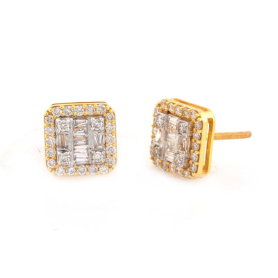10k Yellow Gold Round & Baguette Natural Diamond 0.89CT Square Women Men Earring - Elite Jewelers - Earrings