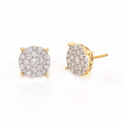 10k Yellow Gold Round Cluster 1.32CT Diamond Studs (11mm) - Elite Jewelers - Earrings