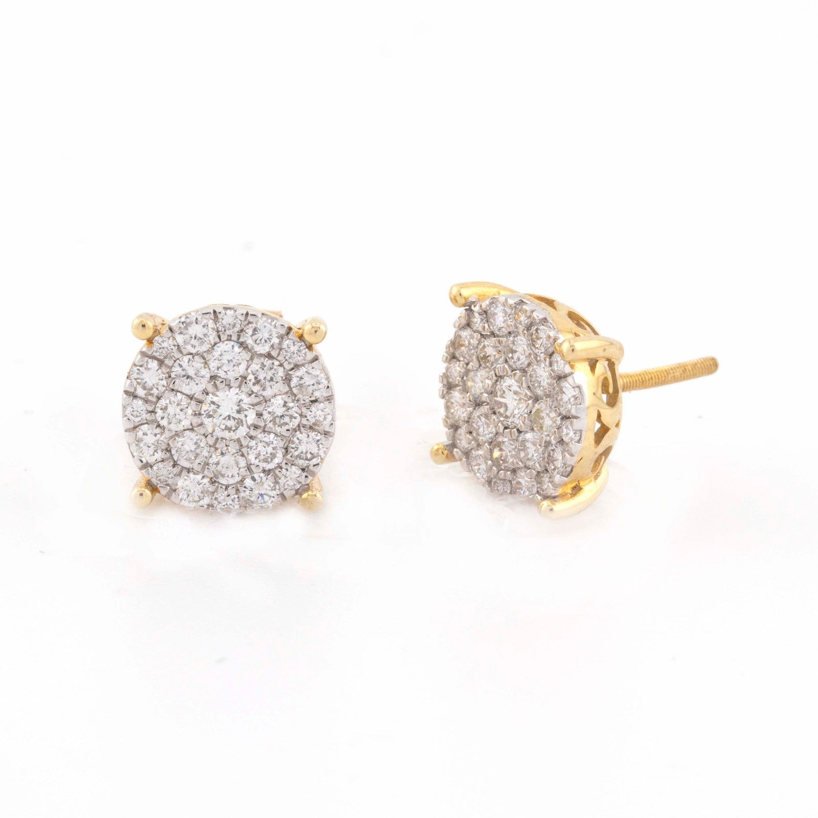 10k Yellow Gold Round Cluster 1.32CT Natural Diamond Women Men Earring Studs - Elite Jewelers - Earrings