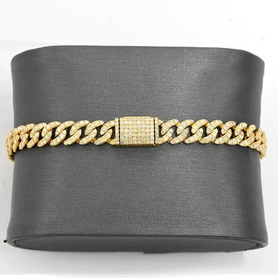 10K Yellow Gold Round Cut Natural Diamond 3.6CT Cuban Link 6MM Bracelet 8" - Elite Jewelers - Bracelets