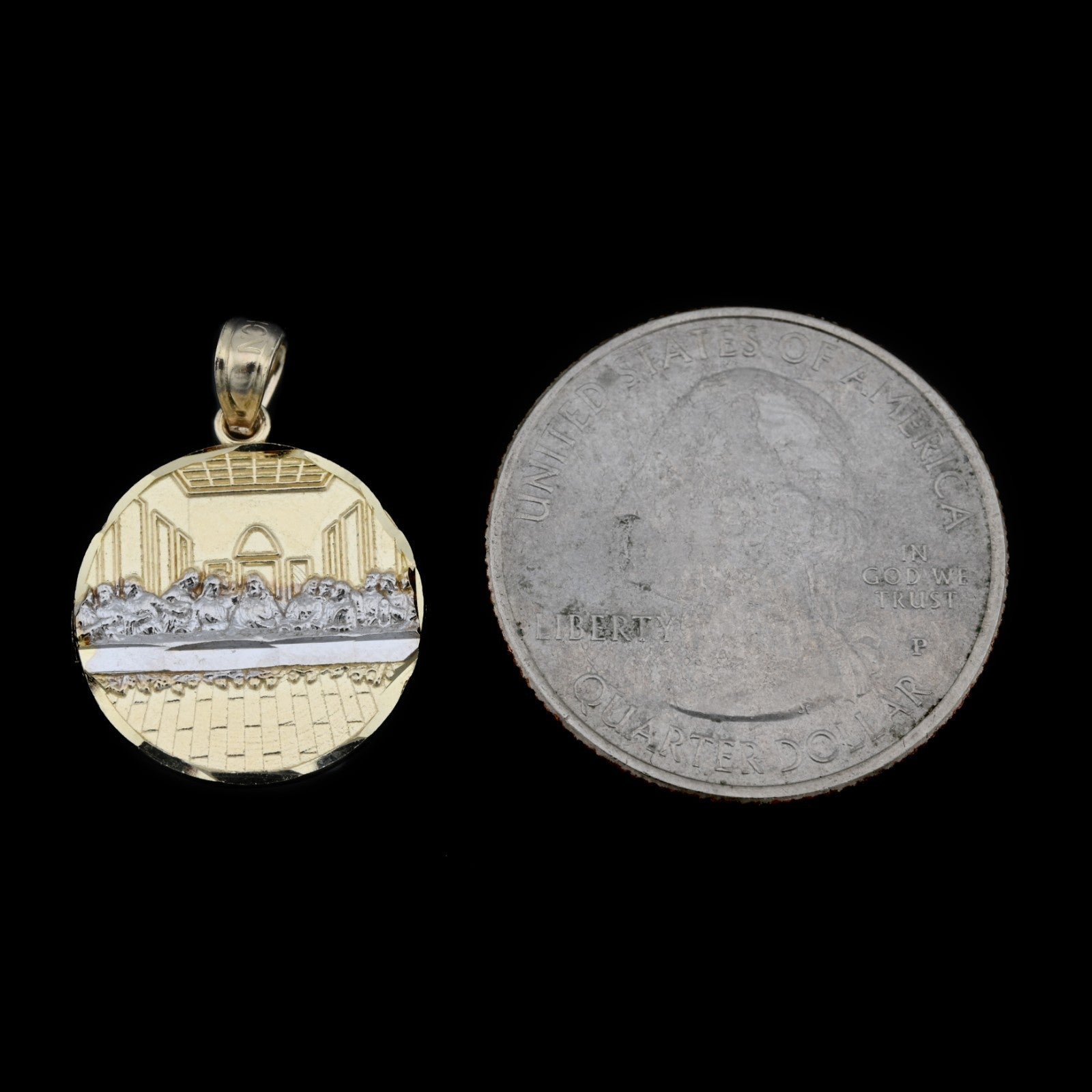 10K Yellow Gold Round Last Supper Charm 0.87" Two Tone Jesus Apostles Pendant 1g - Elite Jewelers - Charms & Pendants