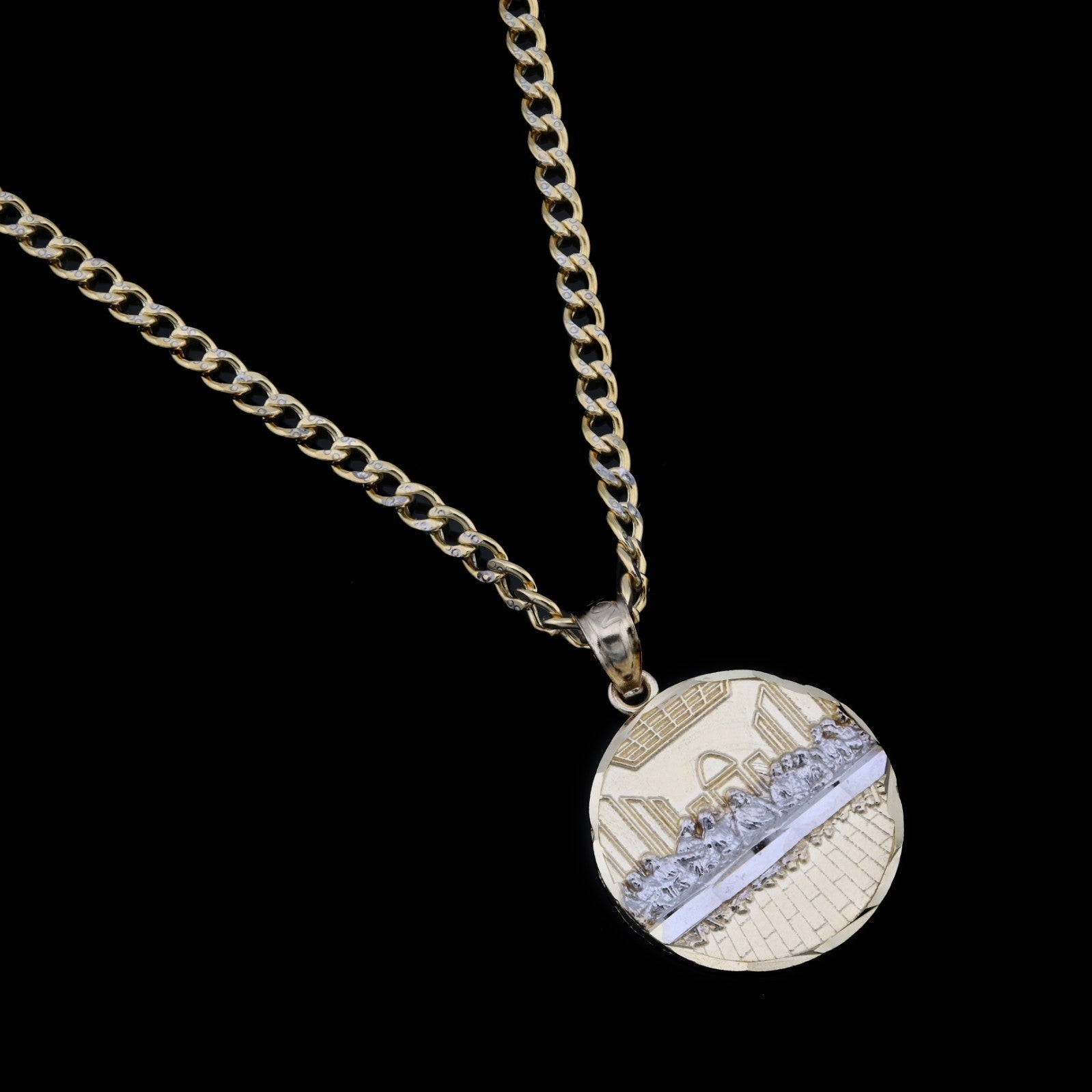 10K Yellow Gold Round Last Supper Charm 0.87" Two Tone Jesus Apostles Pendant 1g - Elite Jewelers - Charms & Pendants