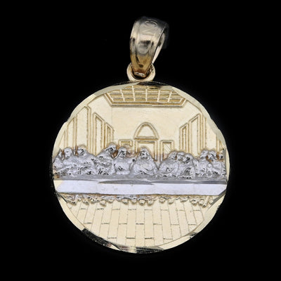 10K Yellow Gold Round Last Supper Charm 0.87" Two Tone Jesus Apostles Pendant 1g - Elite Jewelers - Charms & Pendants