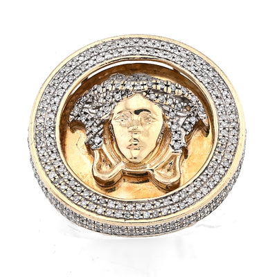 10K Yellow Gold Round Medusa Face 1CT Natural Diamond Men Pinky Ring - Elite Jewelers - Rings
