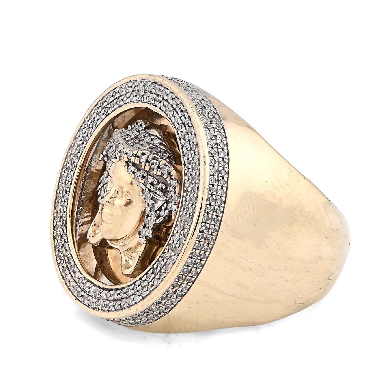 10K Yellow Gold Round Medusa Face 1CT Natural Diamond Men Pinky Ring - Elite Jewelers - Rings