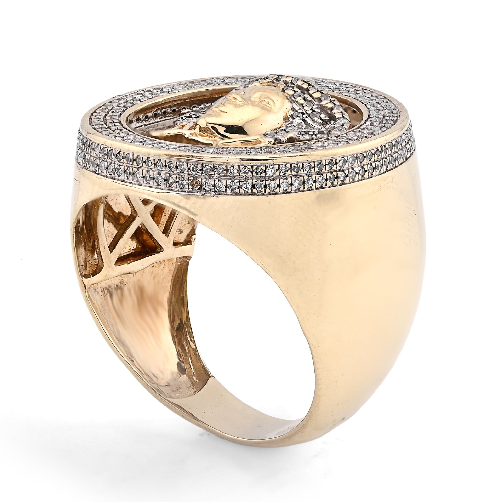 10K Yellow Gold Round Medusa Face 1CT Natural Diamond Men Pinky Ring - Elite Jewelers - Rings