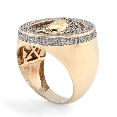 10K Yellow Gold Round Medusa Face 1CT Natural Diamond Men Pinky Ring - Elite Jewelers - Rings