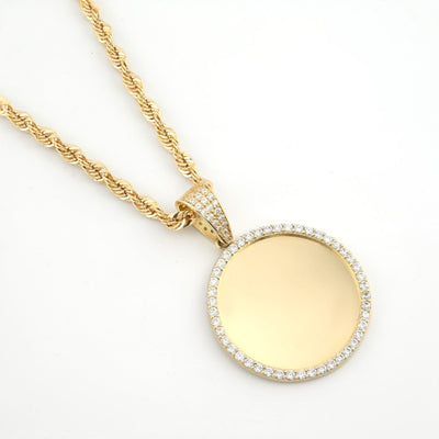 10k Yellow Gold Round Memory Picture Charm Frame Pendant 1.35" Men Women 3.5g - Elite Jewelers - Charms & Pendants