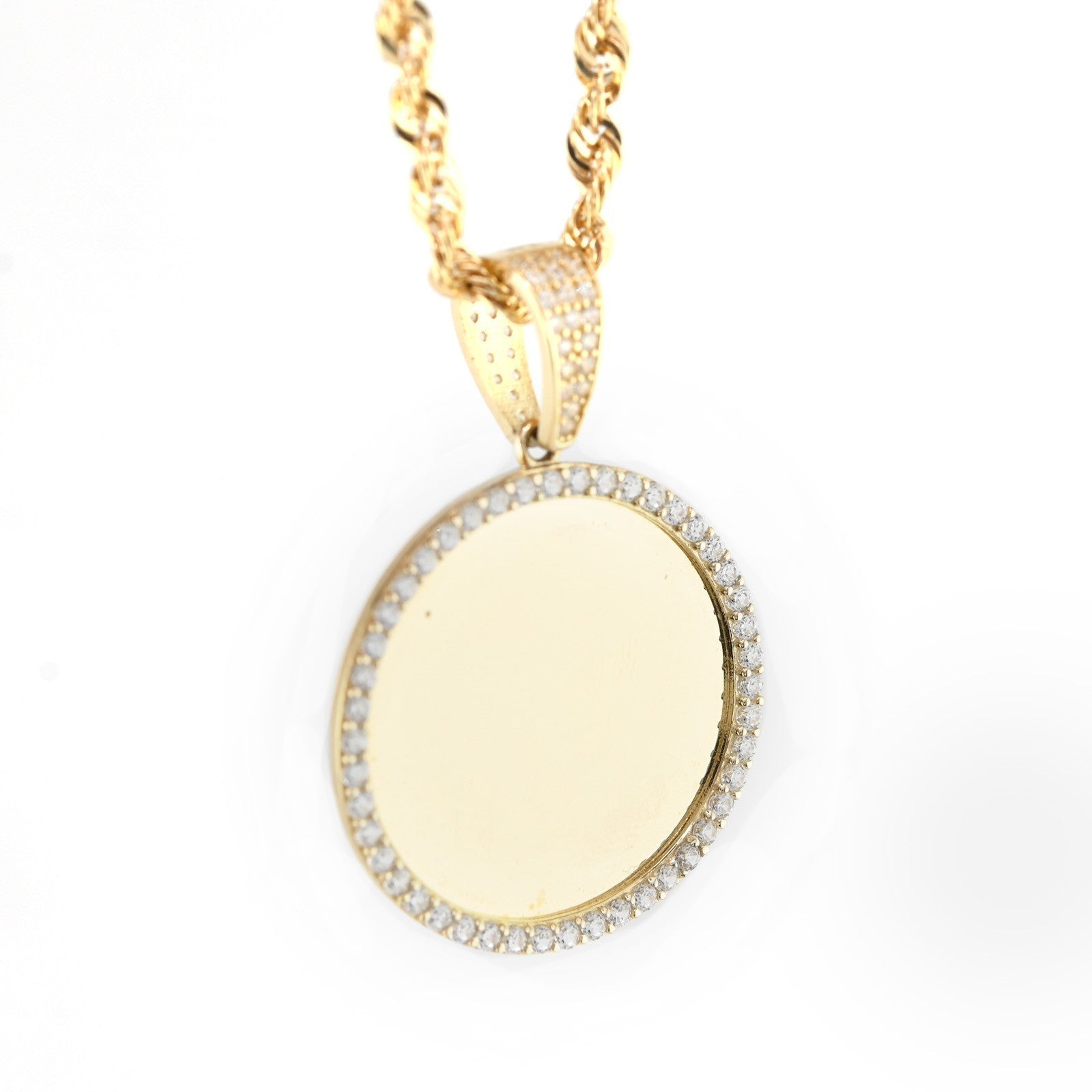 10k Yellow Gold Round Memory Picture Charm Frame Pendant 1.35" Men Women 3.5g - Elite Jewelers - Charms & Pendants