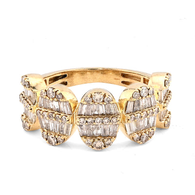 10K Yellow Gold Round/Baguette 2.50CT Oval Link Natural Diamond Men Pinky Ring - Elite Jewelers - Rings