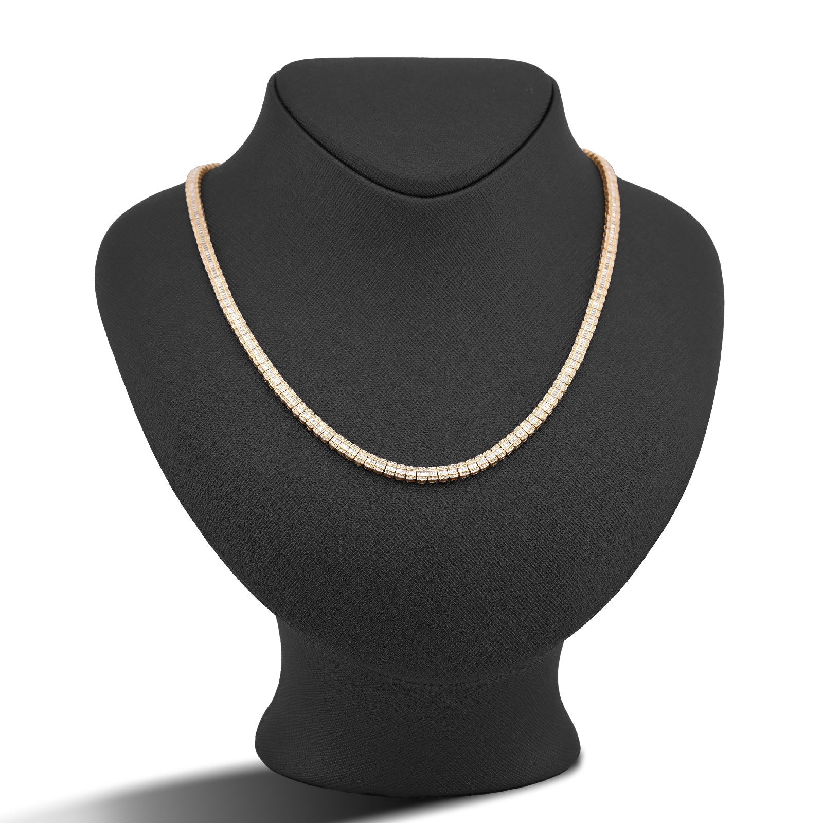 10K Yellow Gold Round/Baguette 4.72CT Natural Diamond 4MM Tennis Chain Men Necklace 18" Chain - Elite Jewelers-Necklaces