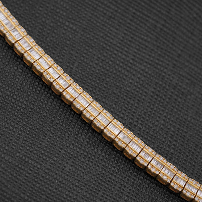 10K Yellow Gold Round/Baguette 4.72CT Natural Diamond 4MM Tennis Chain Men Necklace 18" Chain - Elite Jewelers-Necklaces