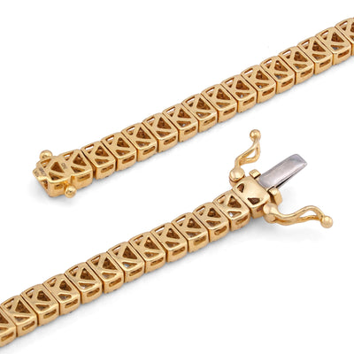 10K Yellow Gold Round/Baguette 4.72CT Natural Diamond 4MM Tennis Chain Men Necklace 18" Chain - Elite Jewelers-Necklaces