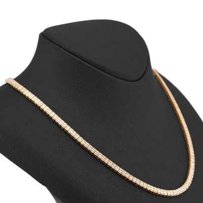 10K Yellow Gold Round/Baguette 4.72CT Natural Diamond 4MM Tennis Chain Men Necklace 18" Chain - Elite Jewelers-Necklaces
