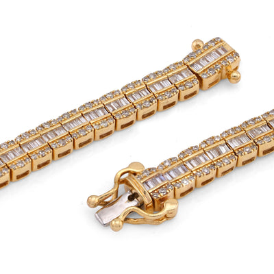 10K Yellow Gold Round/Baguette 4.72CT Natural Diamond 4MM Tennis Chain Men Necklace 18" Chain - Elite Jewelers-Necklaces