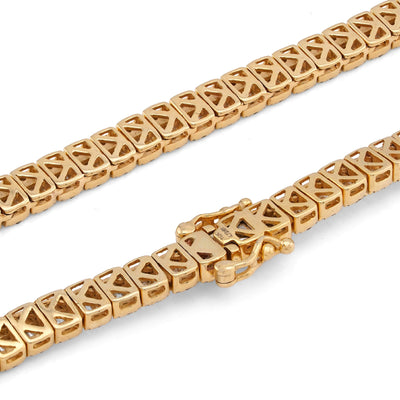 10K Yellow Gold Round/Baguette 4.72CT Natural Diamond 4MM Tennis Chain Men Necklace 18" Chain - Elite Jewelers-Necklaces