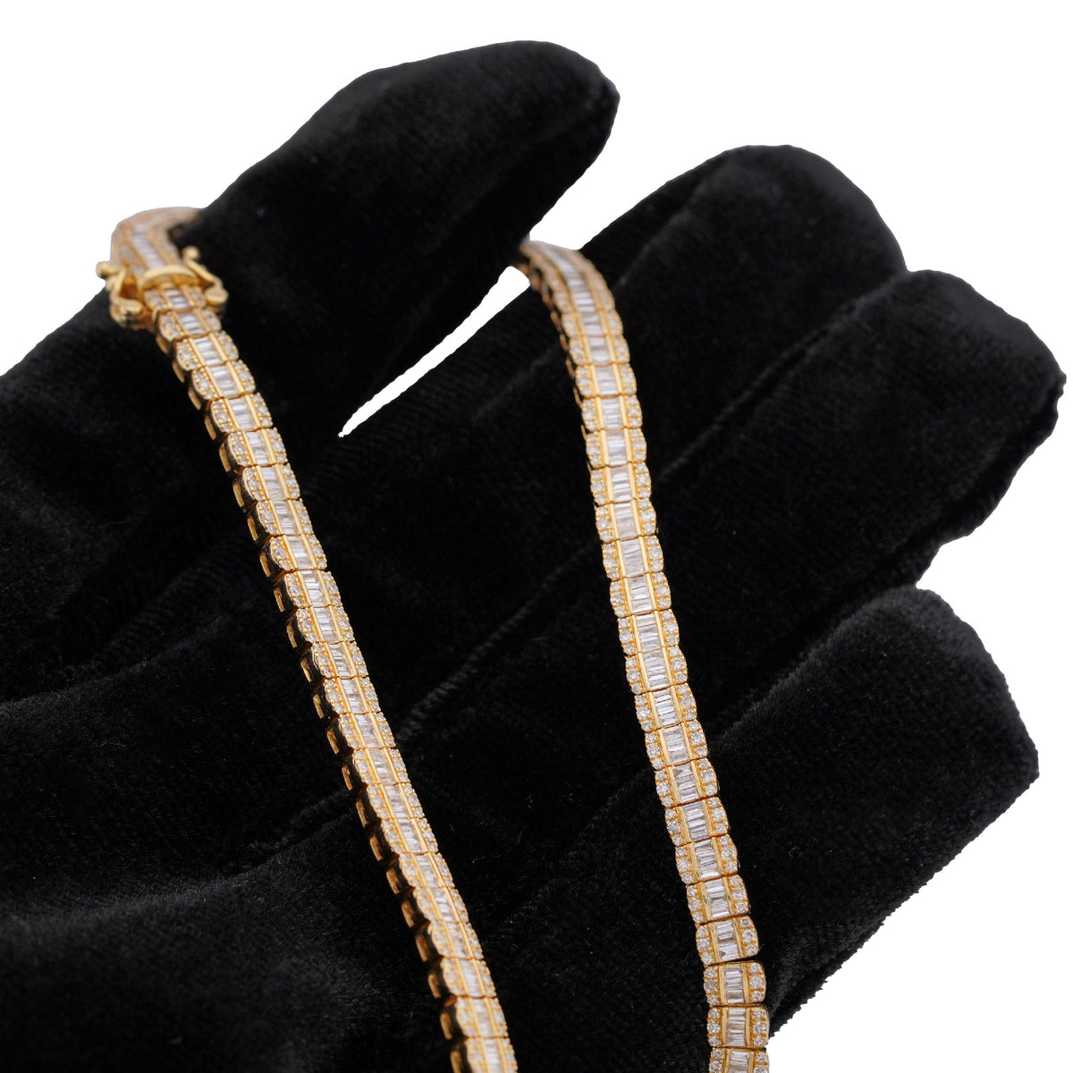 10K Yellow Gold Round/Baguette 4.72CT Natural Diamond 4MM Tennis Chain Men Necklace 18" Chain - Elite Jewelers-Necklaces