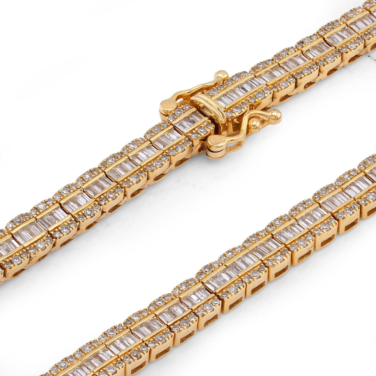 10K Yellow Gold Round/Baguette 4.72CT Natural Diamond 4MM Tennis Chain Men Necklace 18" Chain - Elite Jewelers-Necklaces