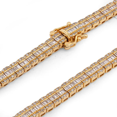 10K Yellow Gold Round/Baguette 4.72CT Natural Diamond 4MM Tennis Chain Men Necklace 18" Chain - Elite Jewelers-Necklaces