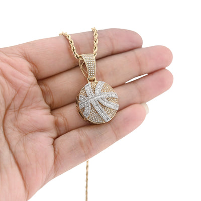 10K Yellow Gold Round/Baguette Natural Diamond Basket Ball Men Charm Pendant 34.8MM 14.8g - Elite Jewelers - Charms & Pendants
