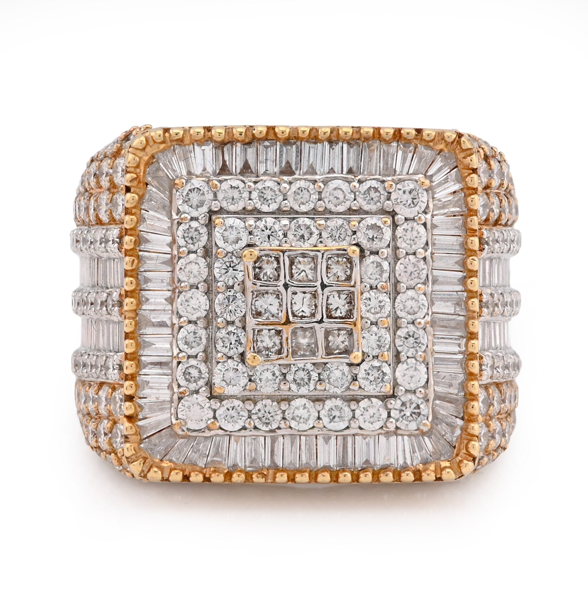 10K Yellow Gold Round/Baguette/Princess Natural Diamond 2.5CT Men Rectangle Pinky Ring - Elite Jewelers - Rings