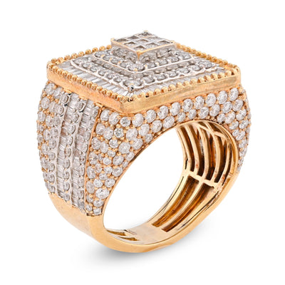 10K Yellow Gold Round/Baguette/Princess Natural Diamond 2.5CT Men Rectangle Pinky Ring - Elite Jewelers - Rings